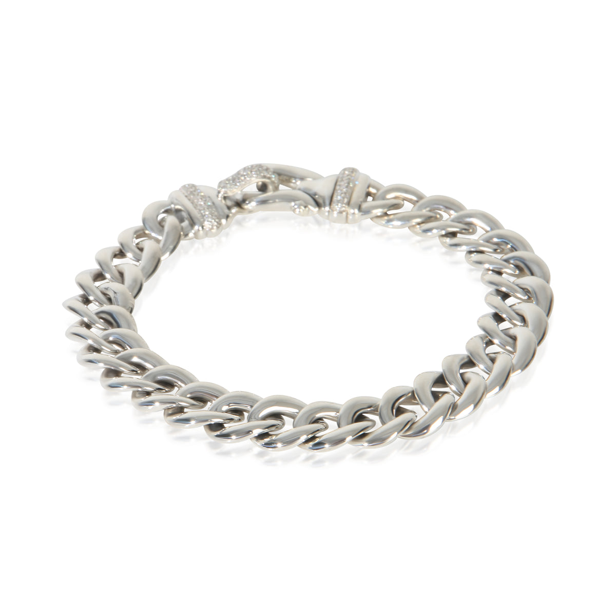 David Yurman Sterling Silver Diamond Buckle Curb Link Bracelet pv