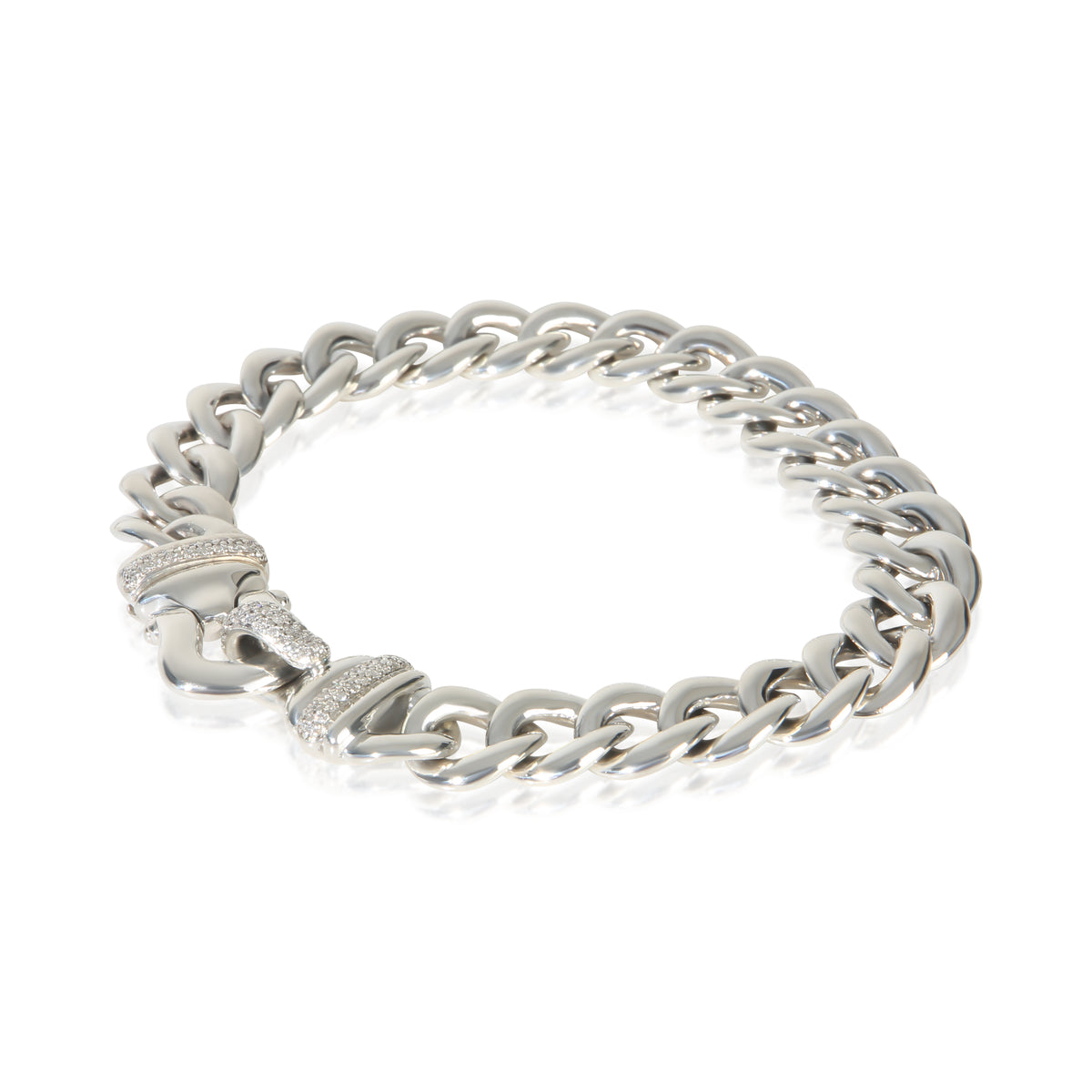 David Yurman Sterling Silver Diamond Buckle Curb Link Bracelet sv
