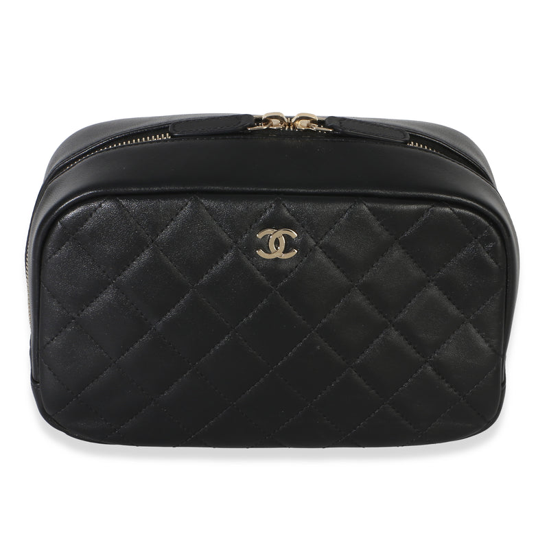Chanel Black Quilted Lambskin Medium Curvy Pouch Cosmetic Case Handbag id