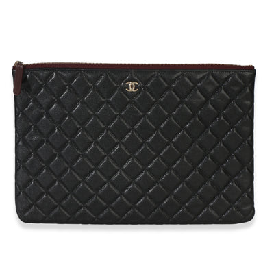 Chanel Black Quilted Caviar Large O Case Clutch Handbag fv