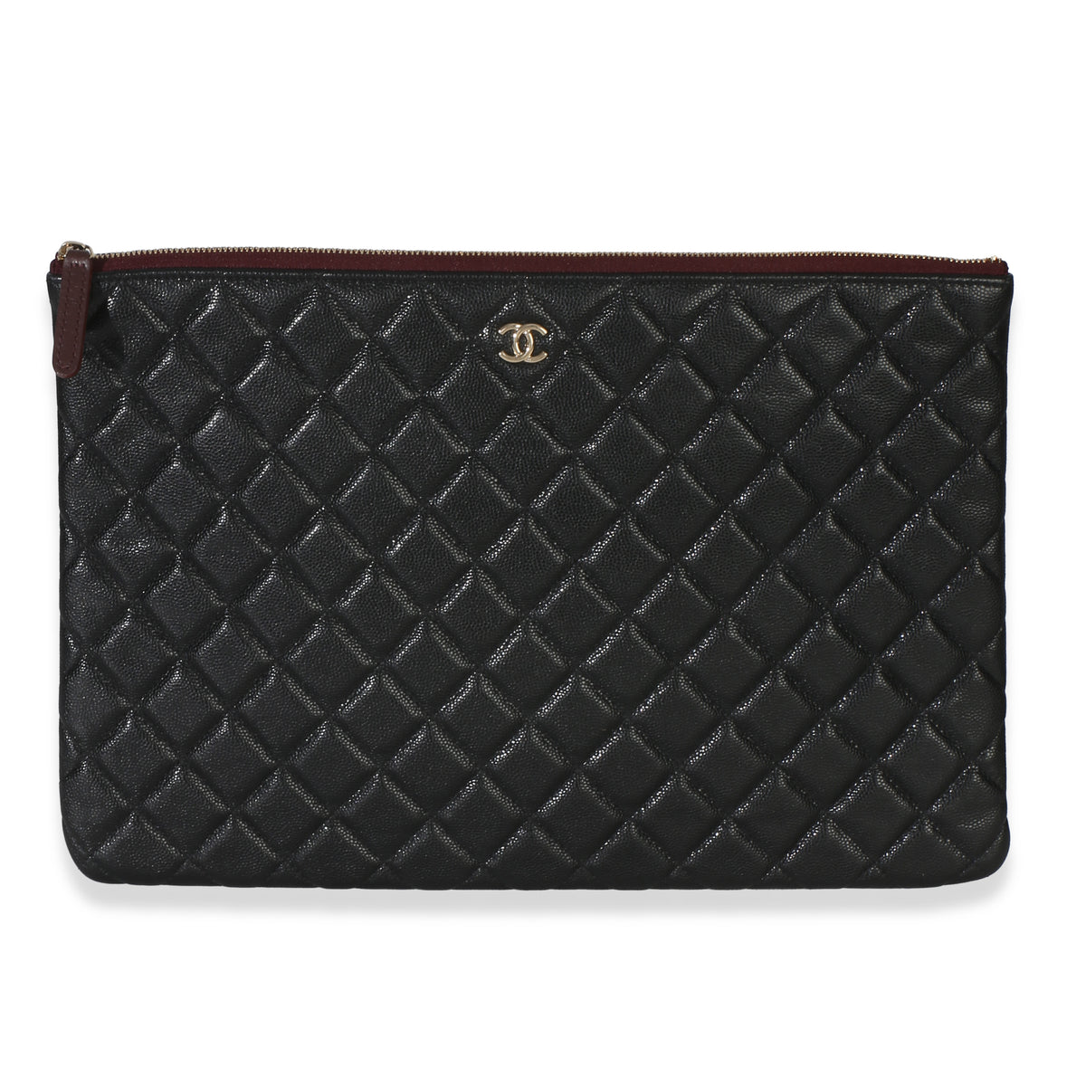 Chanel Black Quilted Caviar Large O Case Clutch Handbag fv