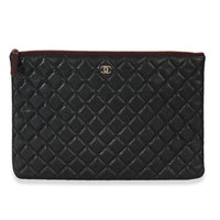 Chanel Black Quilted Caviar Large O Case Clutch Handbag fv