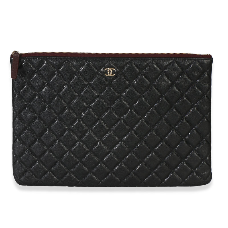 Chanel Black Quilted Caviar Large O Case Clutch Handbag fv