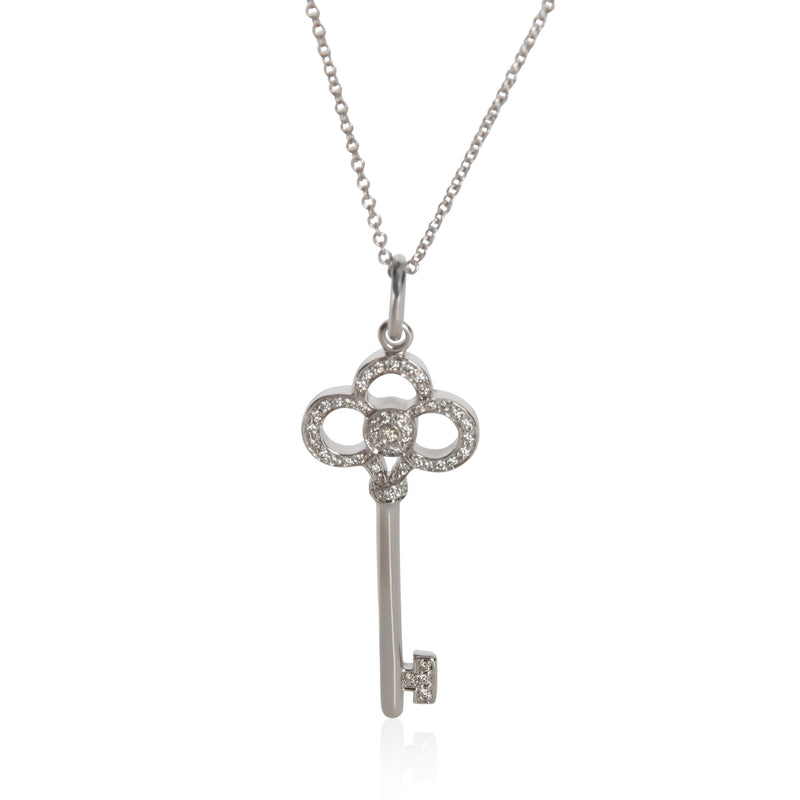 Tiffany & Co. White Gold Diamond Crown Key Pendant fv