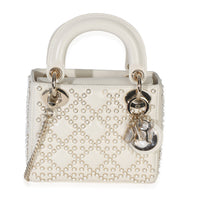 Christian Dior White Cannage Supple Pearl Studded Calfskin Mini Lady Dior Handbag id