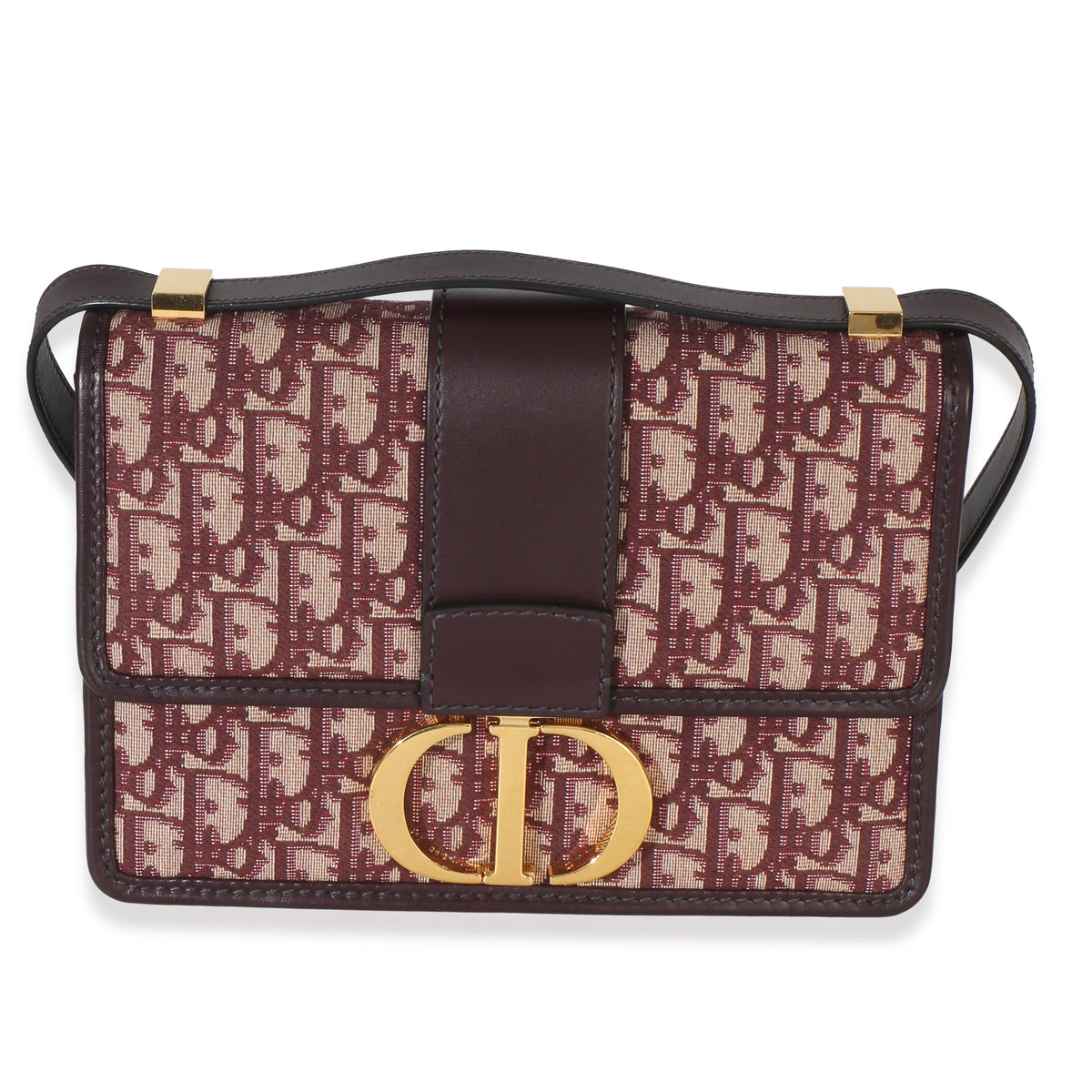 Christian Dior Burgundy Oblique 30 Montaigne Flap Handbag fv