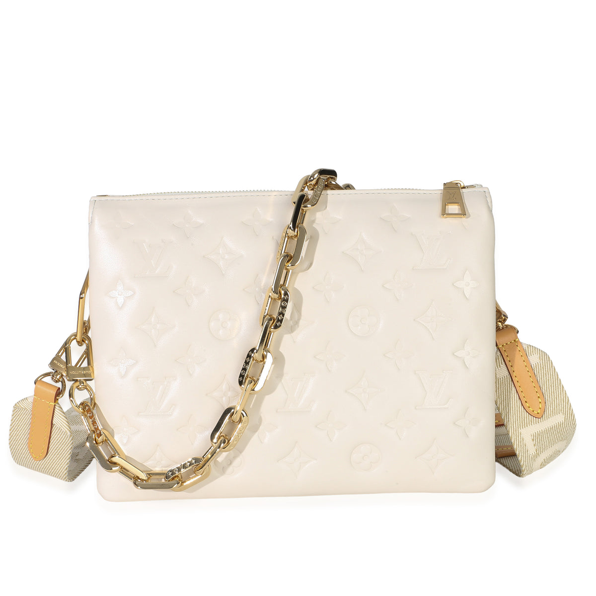 Louis Vuitton White Monogram Embossed Lambskin Coussin PM Handbag fv