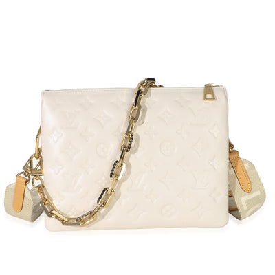 Louis Vuitton White Monogram Embossed Lambskin Coussin PM Handbag fv
