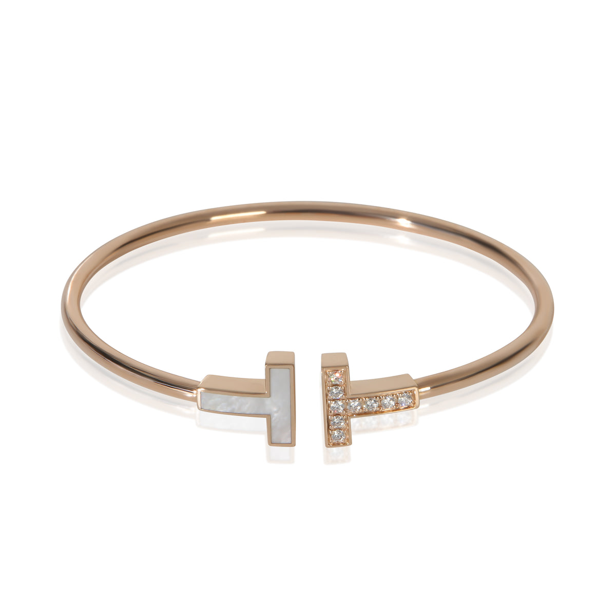 Tiffany & Co. Rose Gold Mother Of Pearl and Diamond Tiffany T Wire Bracelet fv