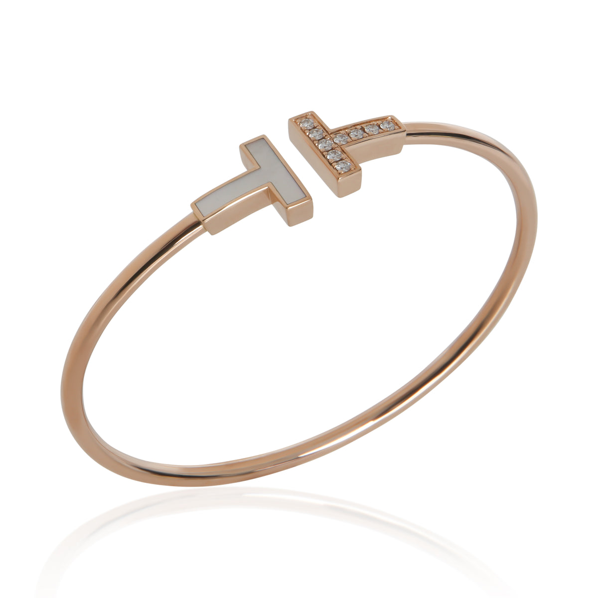 Tiffany & Co. Rose Gold Mother Of Pearl and Diamond Tiffany T Wire Bracelet av