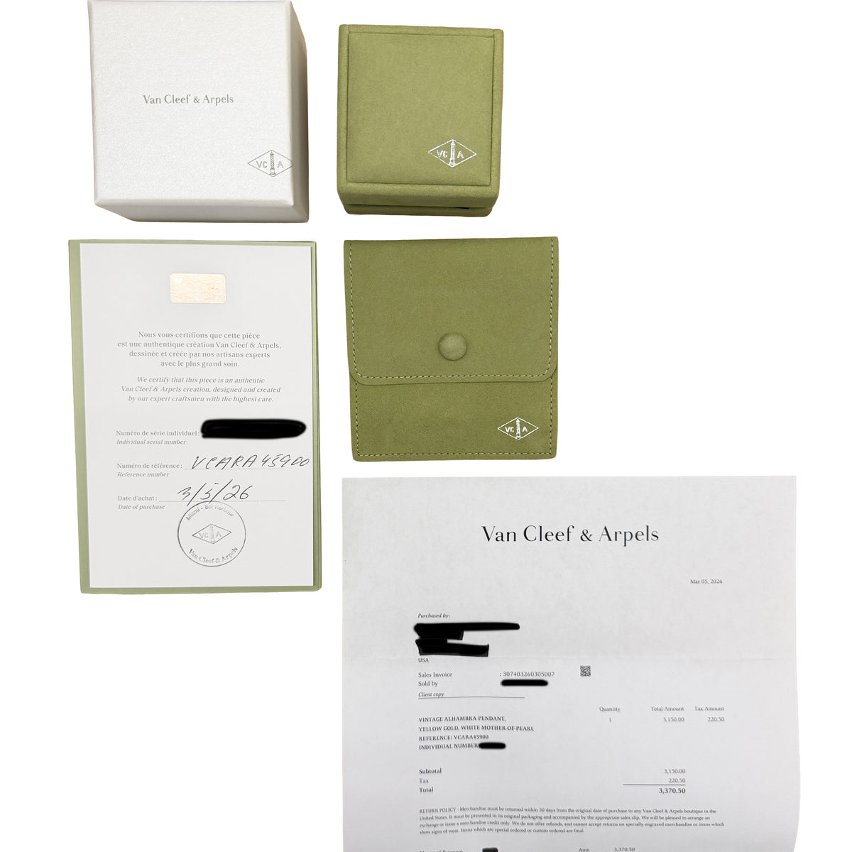 Van Cleef & Arpels Yellow Gold Mother Of Pearl Vintage Alhambra Pendant box