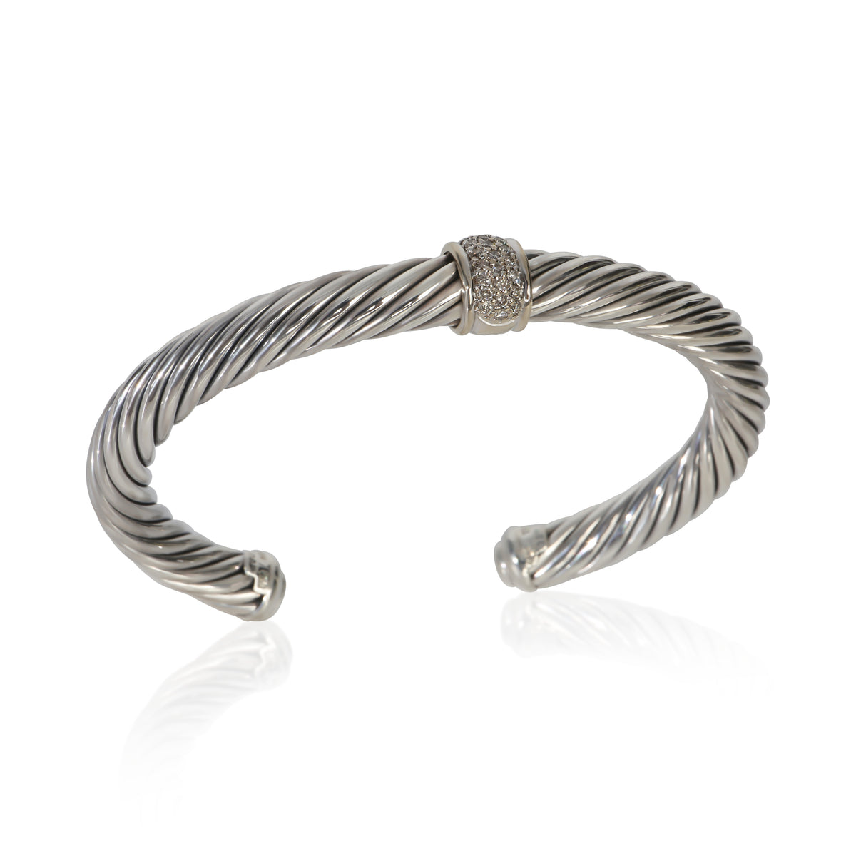 David Yurman Sterling Silver Diamond Single Station Cable Bracelet av