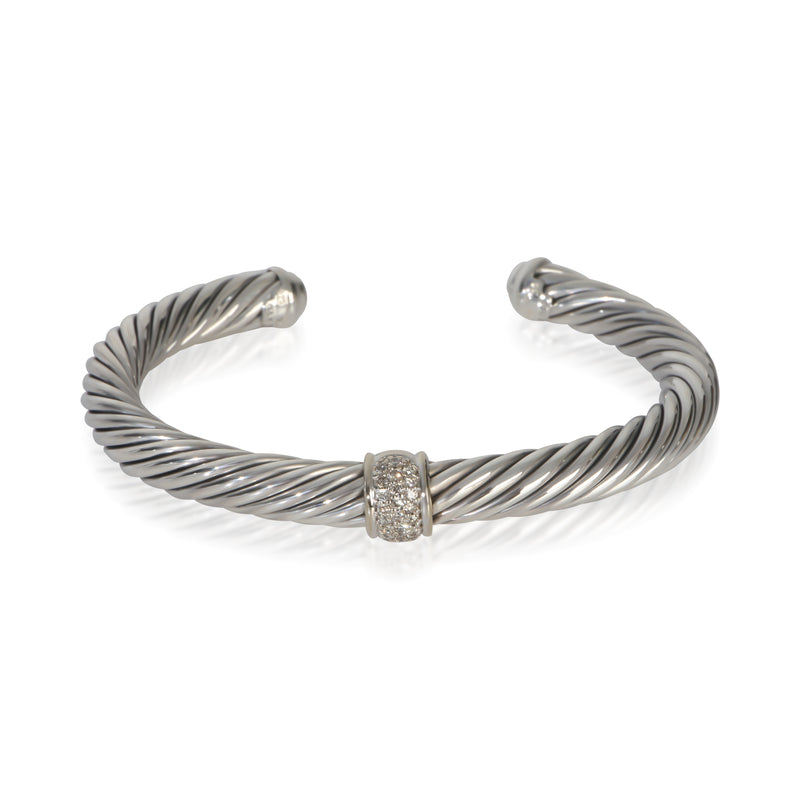 David Yurman Sterling Silver Diamond Single Station Cable Bracelet fv