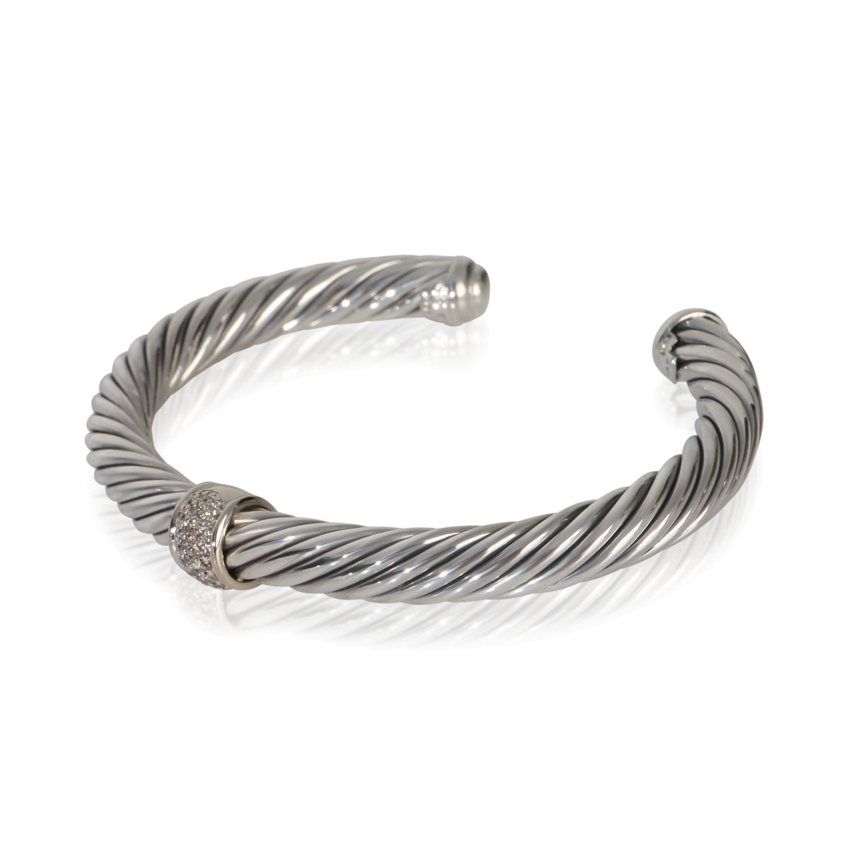 David Yurman Sterling Silver Diamond Single Station Cable Bracelet sv