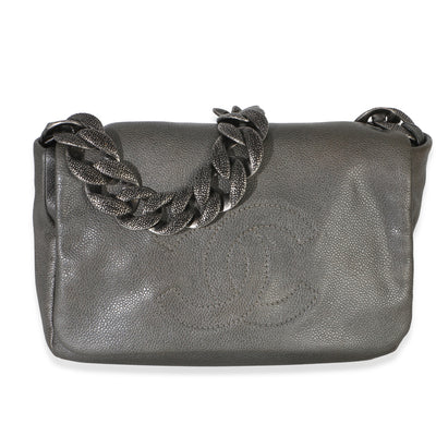 Chanel Grey Caviar CC Chunky Chain Single Flap Handbag id