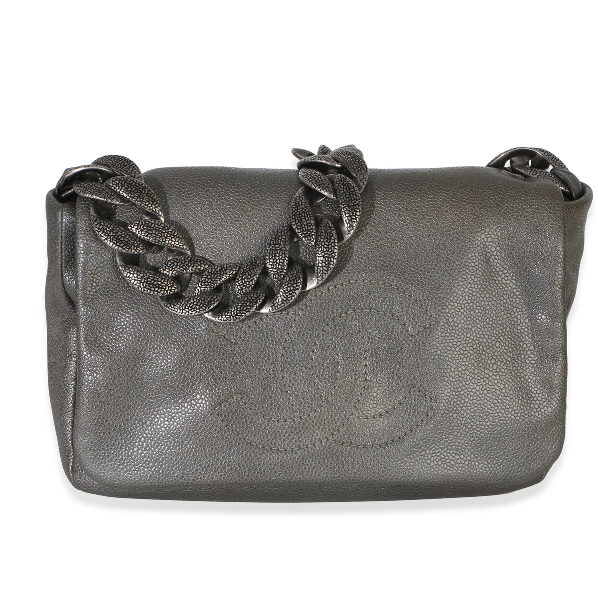 Chanel Grey Caviar CC Chunky Chain Single Flap Handbag id