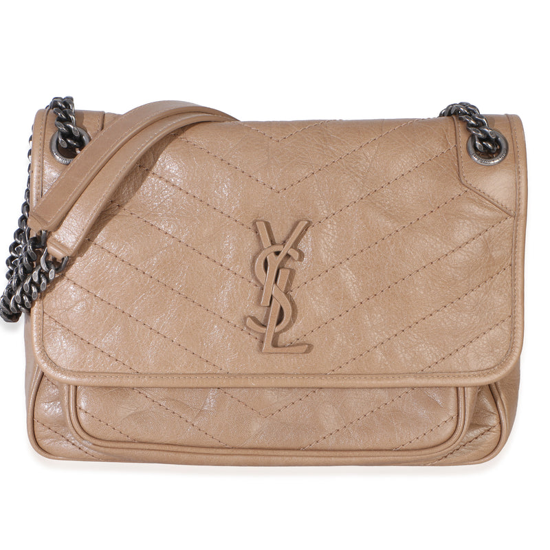 Saint Laurent Caramel Crinkled Calfskin Medium Niki Chain Satchel Handbag id