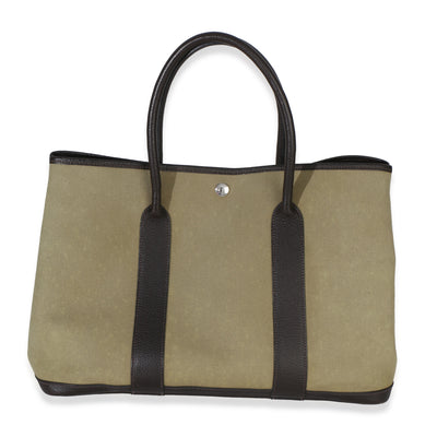 Hermès Khaki Marron Fonce Negonda Toile Garden Party 36 PHW Handbag fv