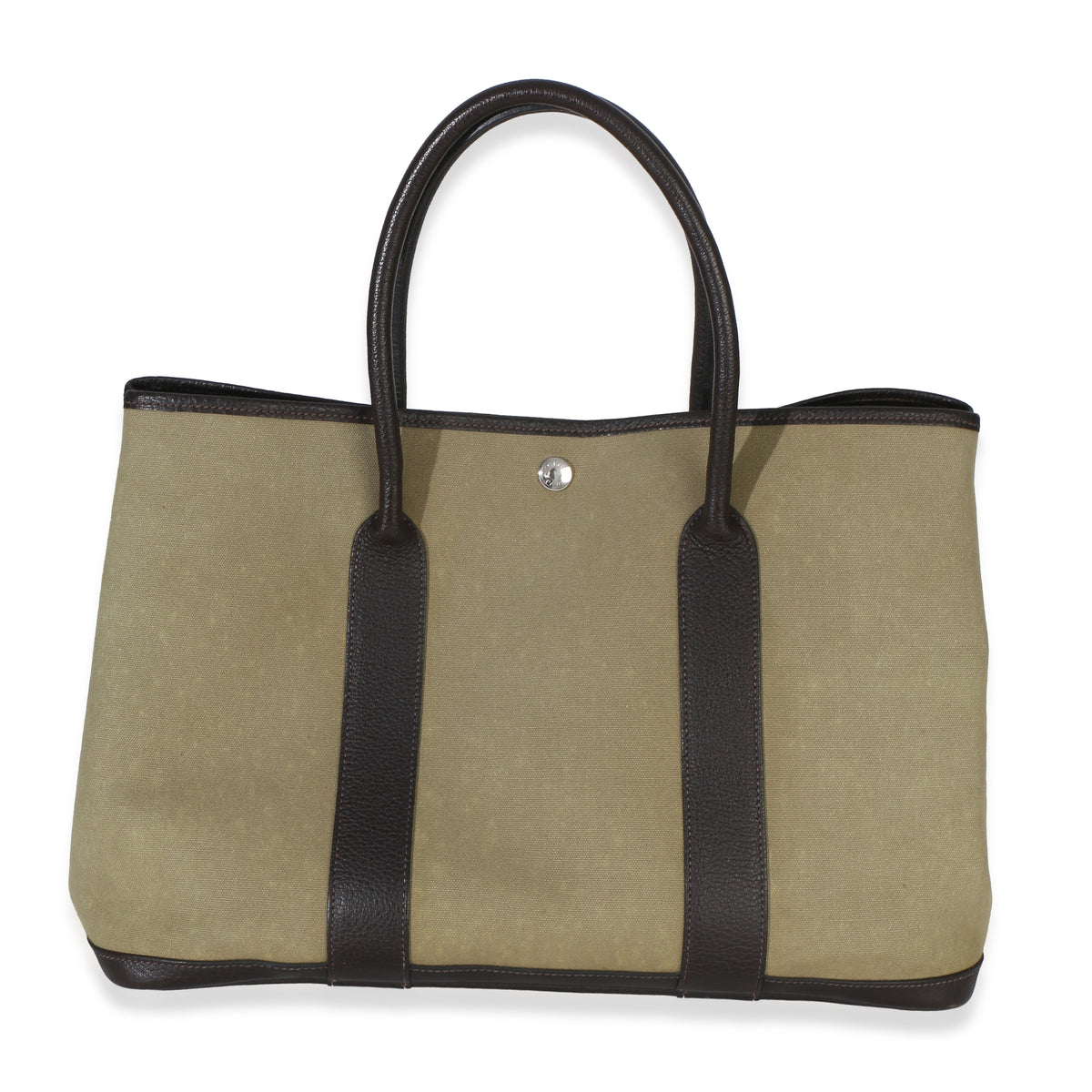 Hermès Khaki Marron Fonce Negonda Toile Garden Party 36 PHW Handbag fv