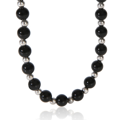 Tiffany & Co. Sterling Silver  Onyx & Silver Bead Necklace fv