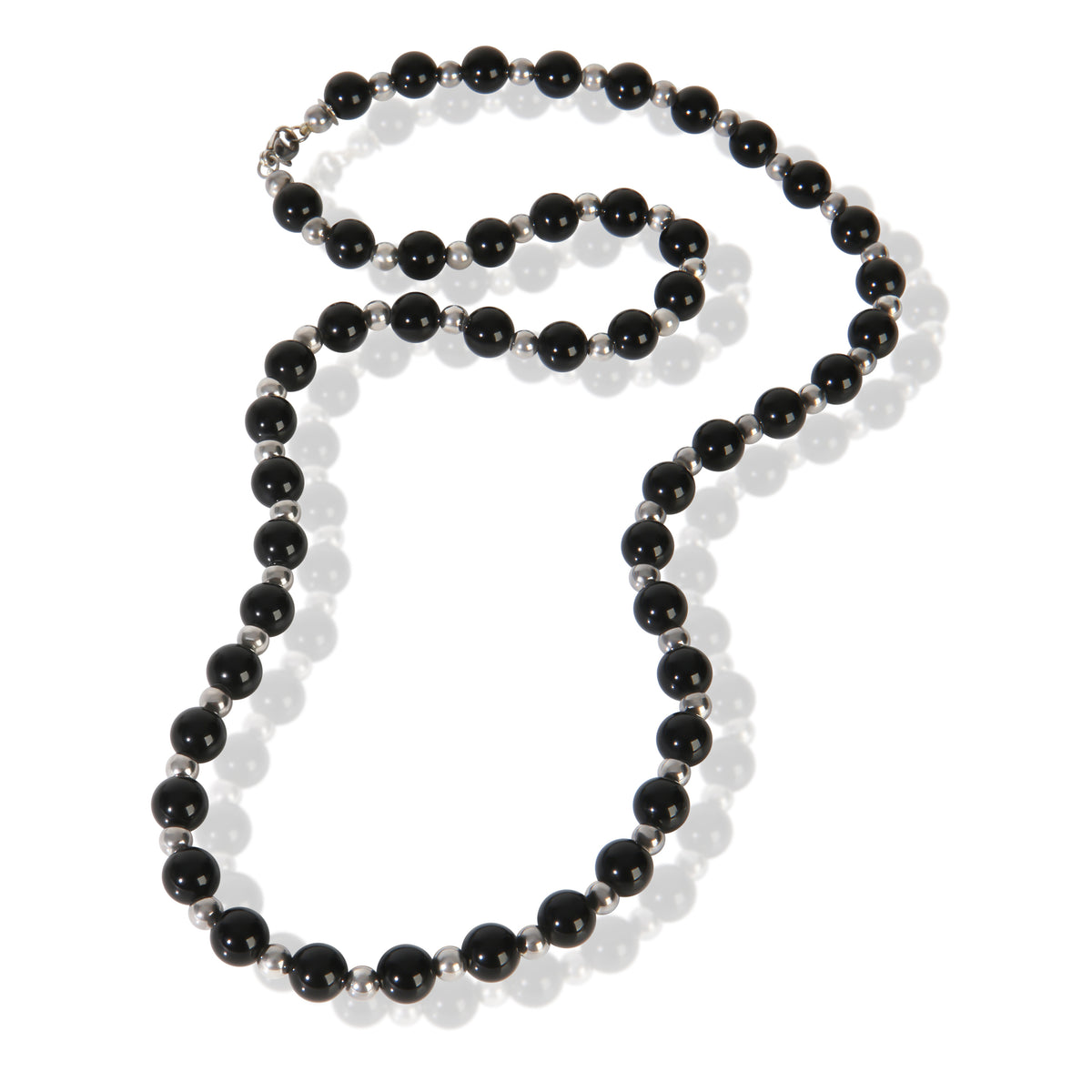 Tiffany & Co. Sterling Silver  Onyx & Silver Bead Necklace pv