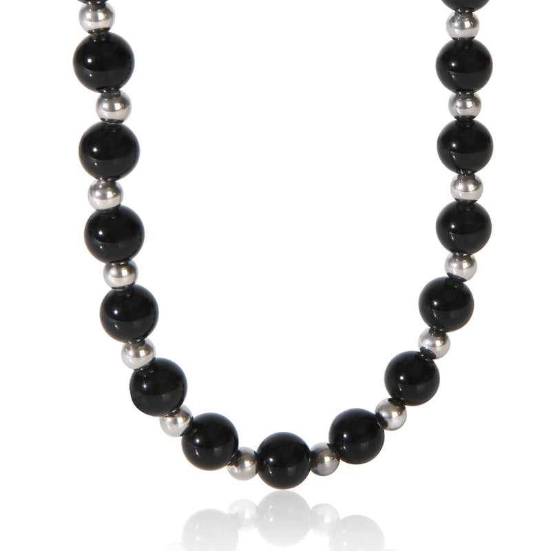 Tiffany & Co. Sterling Silver  Onyx & Silver Bead Necklace fv