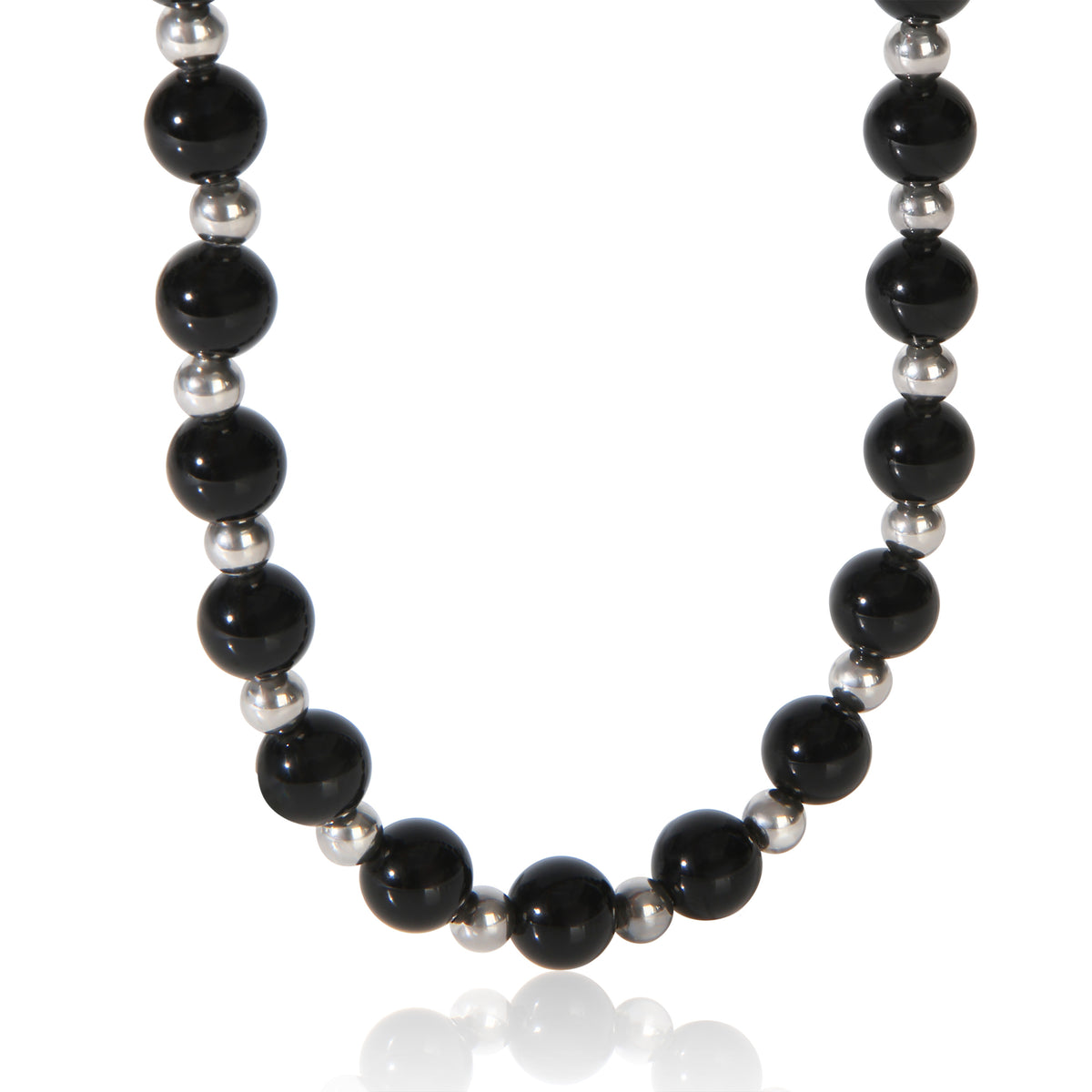 Tiffany & Co. Sterling Silver  Onyx & Silver Bead Necklace fv