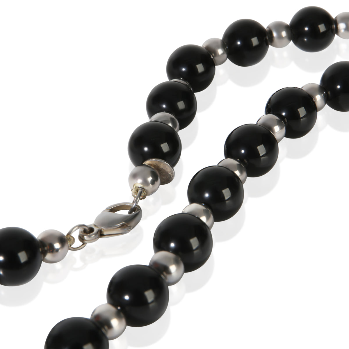 Tiffany & Co. Sterling Silver  Onyx & Silver Bead Necklace sv