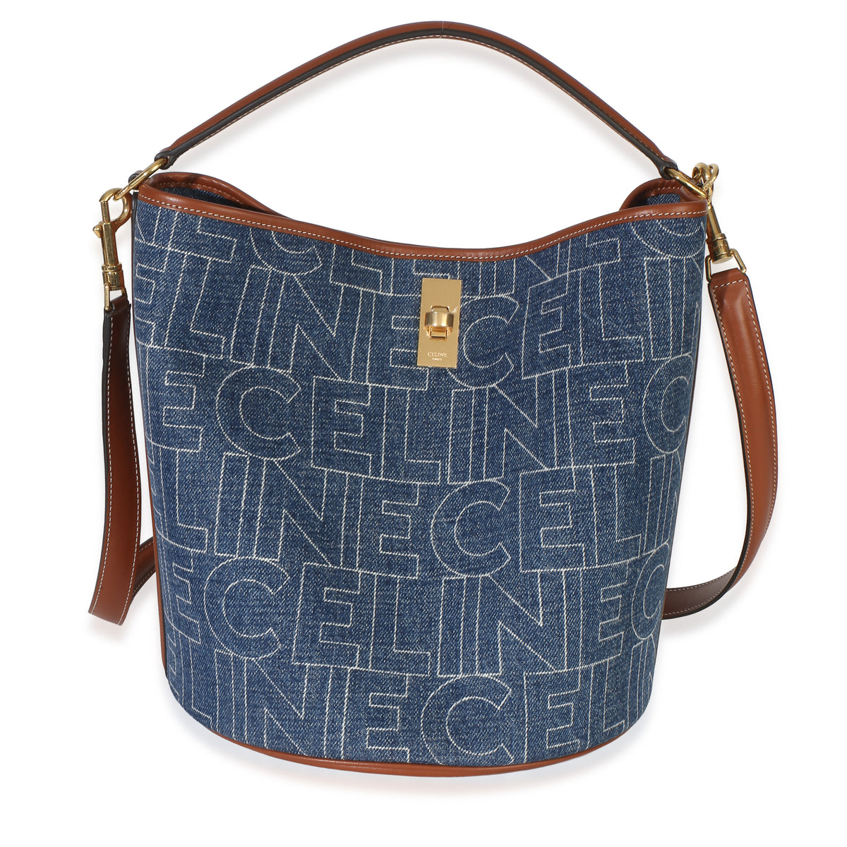 Celine Blue Denim  Calfskin Logo Bucket 16 Bag Handbag id