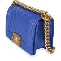 Chanel Blue Lambskin Chevron Quilted Small Boy Bag Handbag 2