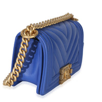 Chanel Blue Lambskin Chevron Quilted Small Boy Bag Handbag 3