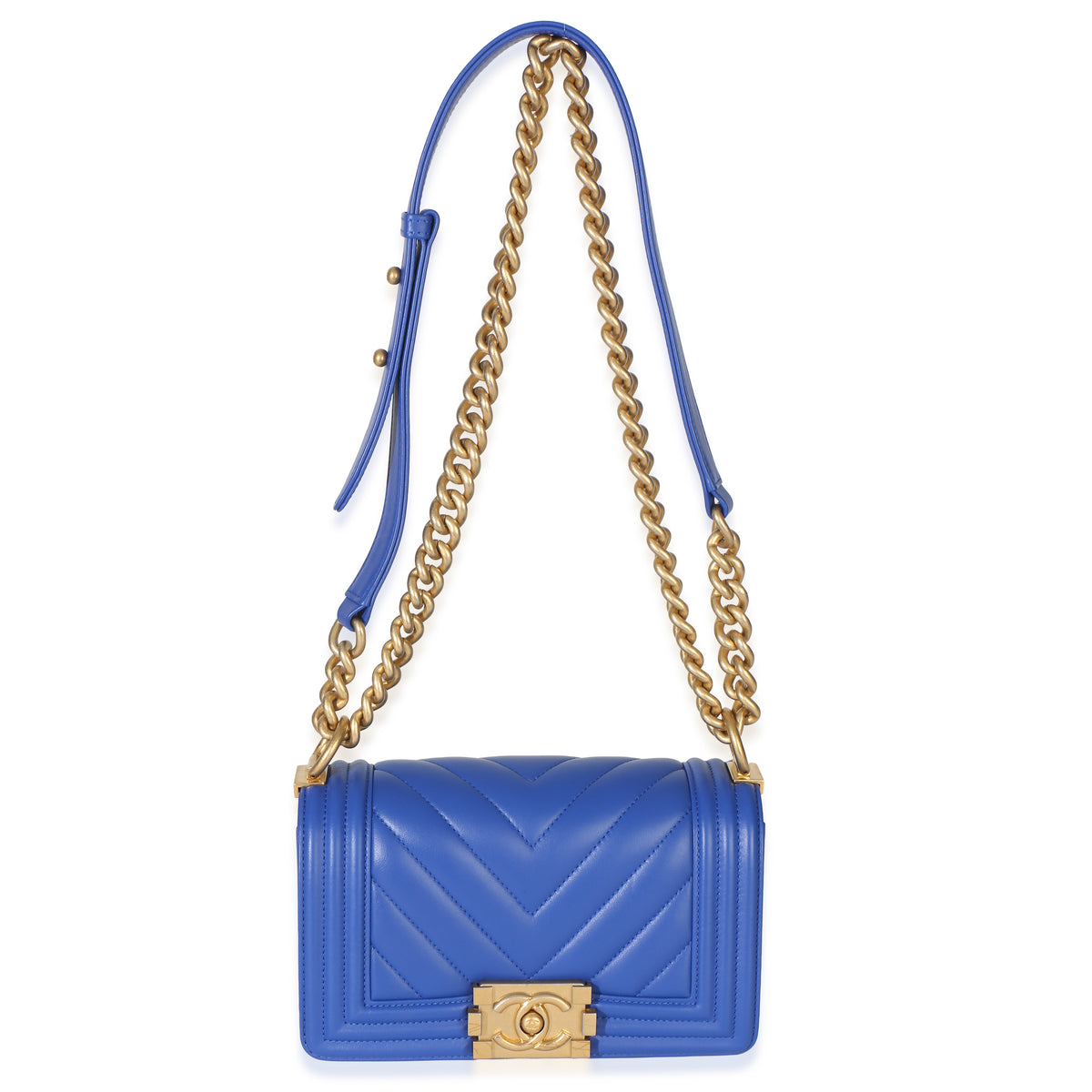 Chanel Blue Lambskin Chevron Quilted Small Boy Bag Handbag 8