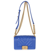 Chanel Blue Lambskin Chevron Quilted Small Boy Bag Handbag 8