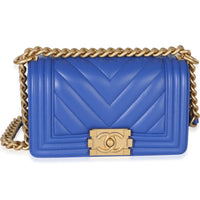 Chanel Blue Lambskin Chevron Quilted Small Boy Bag Handbag fv