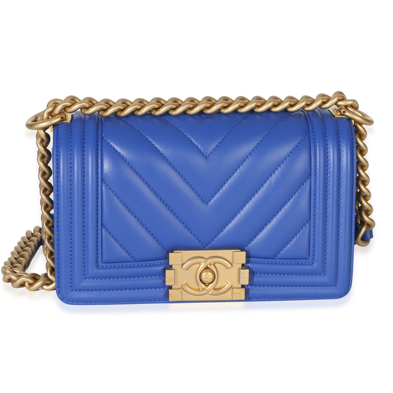 Chanel Blue Lambskin Chevron Quilted Small Boy Bag Handbag id