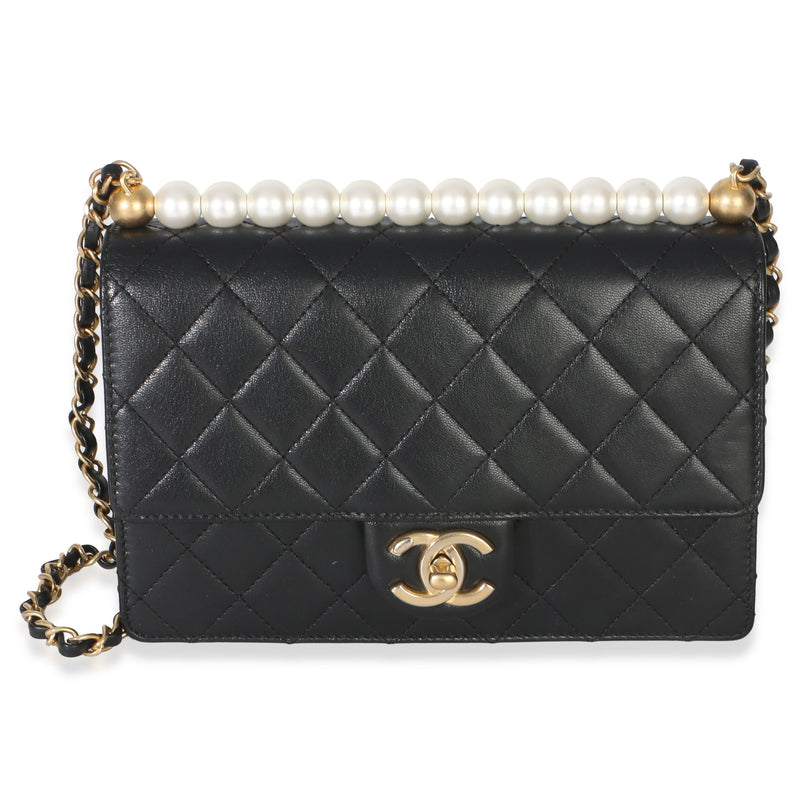 Chanel Black Quilted Goatskin Small Chic Pearls Flap Bag Handbag id