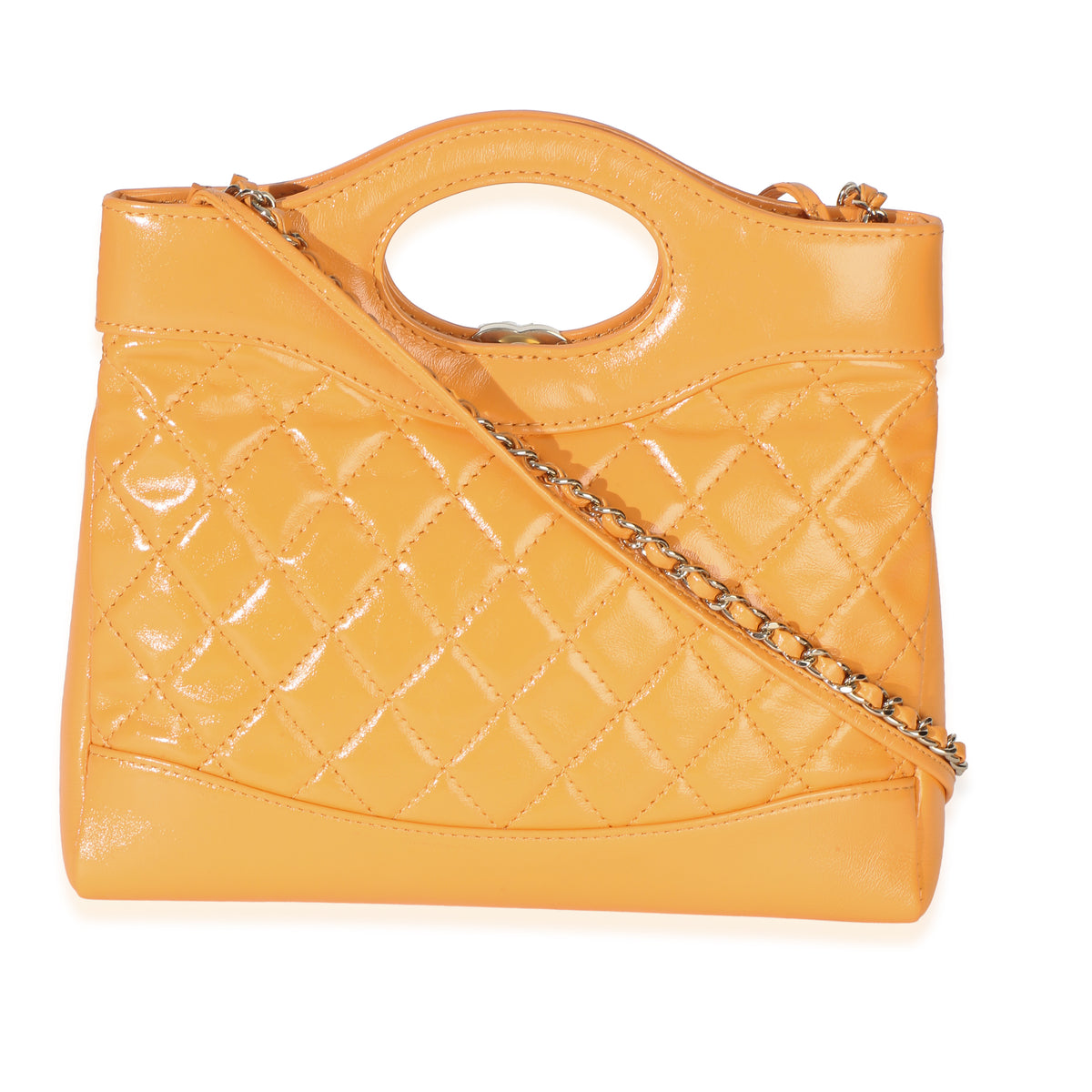 Chanel Orange Shiny Crumpled Quilted Calfskin Mini 31 Shopping Bag Handbag 4
