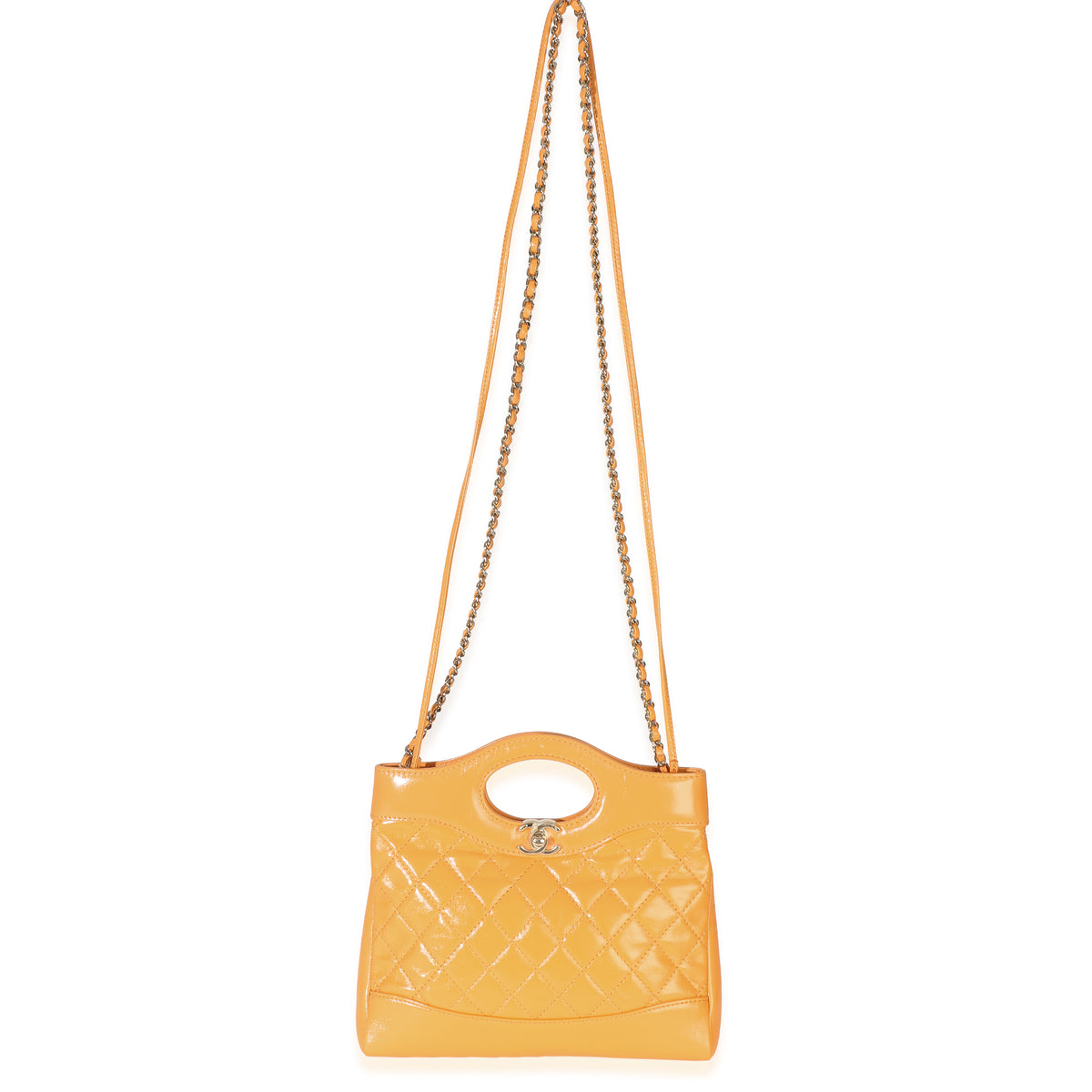 Chanel Orange Shiny Crumpled Quilted Calfskin Mini 31 Shopping Bag Handbag 8