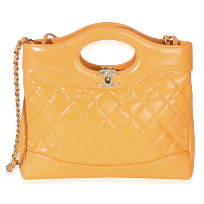 Chanel Orange Shiny Crumpled Quilted Calfskin Mini 31 Shopping Bag Handbag fv