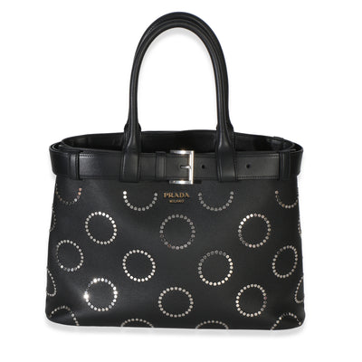 Prada Black Soft Grain Calfskin Studded Large Buckle Bag With Belt Handbag id