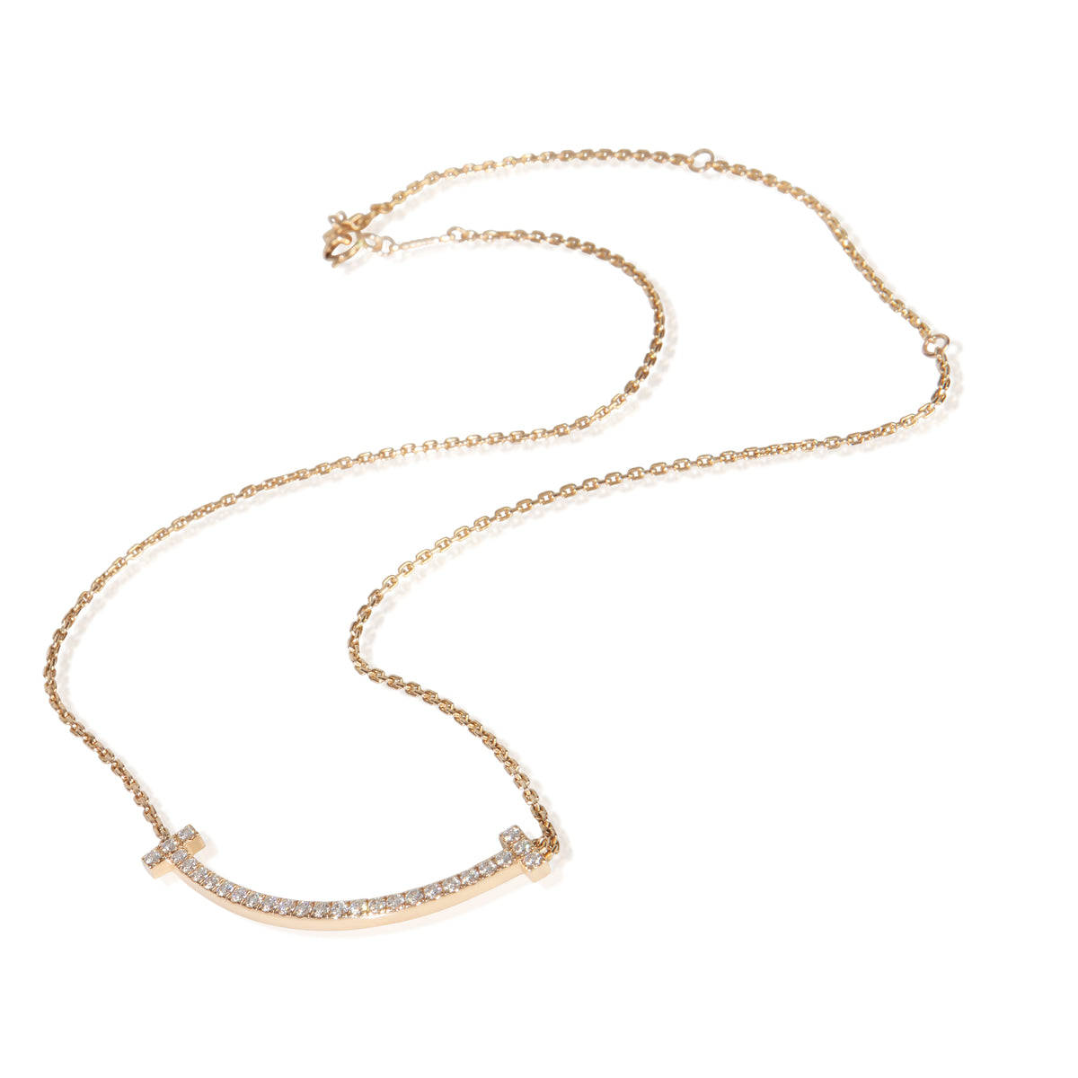 Tiffany & Co. Rose Gold Diamond Medium Model Tiffany T Smile Necklace pv