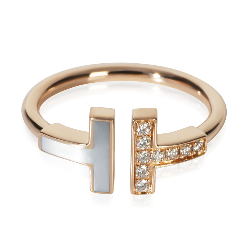 Tiffany & Co. Rose Gold Mother Of Pearl and Diamond Tiffany T Wire Ring fv