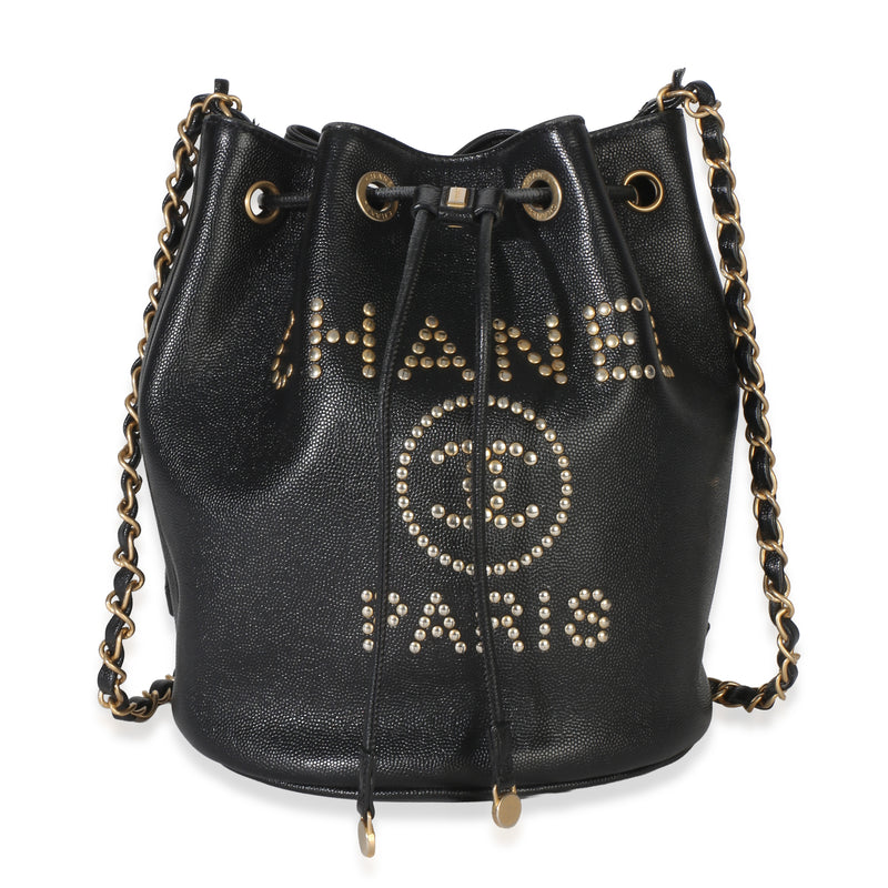 Chanel Black Caviar Studded Deauville Drawstring Bucket Bag Handbag id