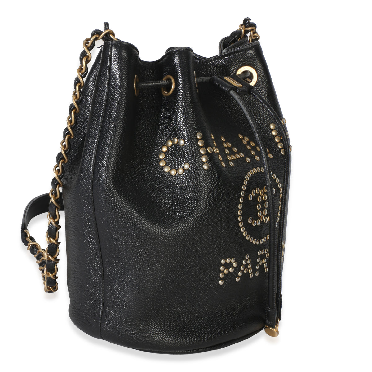 Chanel Black Caviar Studded Deauville Drawstring Bucket Handbag Handbag 3