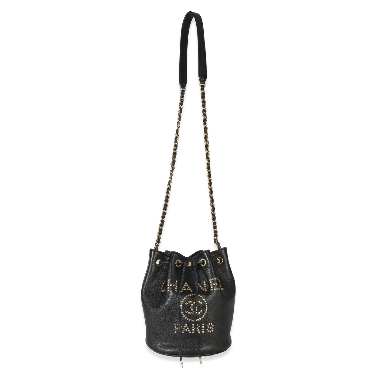 Chanel Black Caviar Studded Deauville Drawstring Bucket Handbag Handbag 5