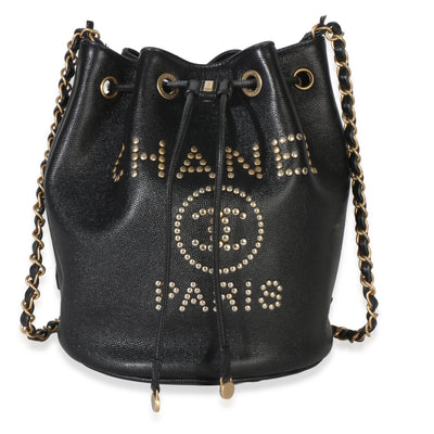 Chanel Black Caviar Studded Deauville Drawstring Bucket Handbag Handbag fv