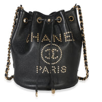 Chanel Black Caviar Studded Deauville Drawstring Bucket Handbag Handbag fv