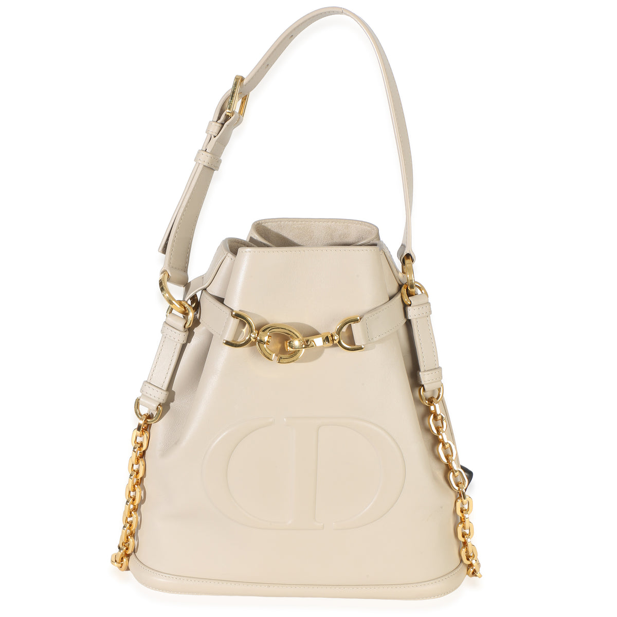 Christian Dior Beige Calfskin CD Embossed Medium C'est Bucket Bag Handbag fv