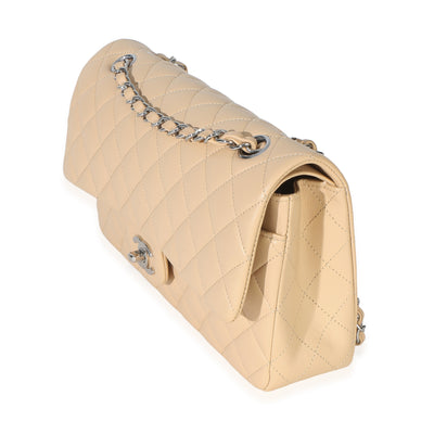 Chanel Beige Quilted Lambskin Classic Double Flap Bag Handbag fv