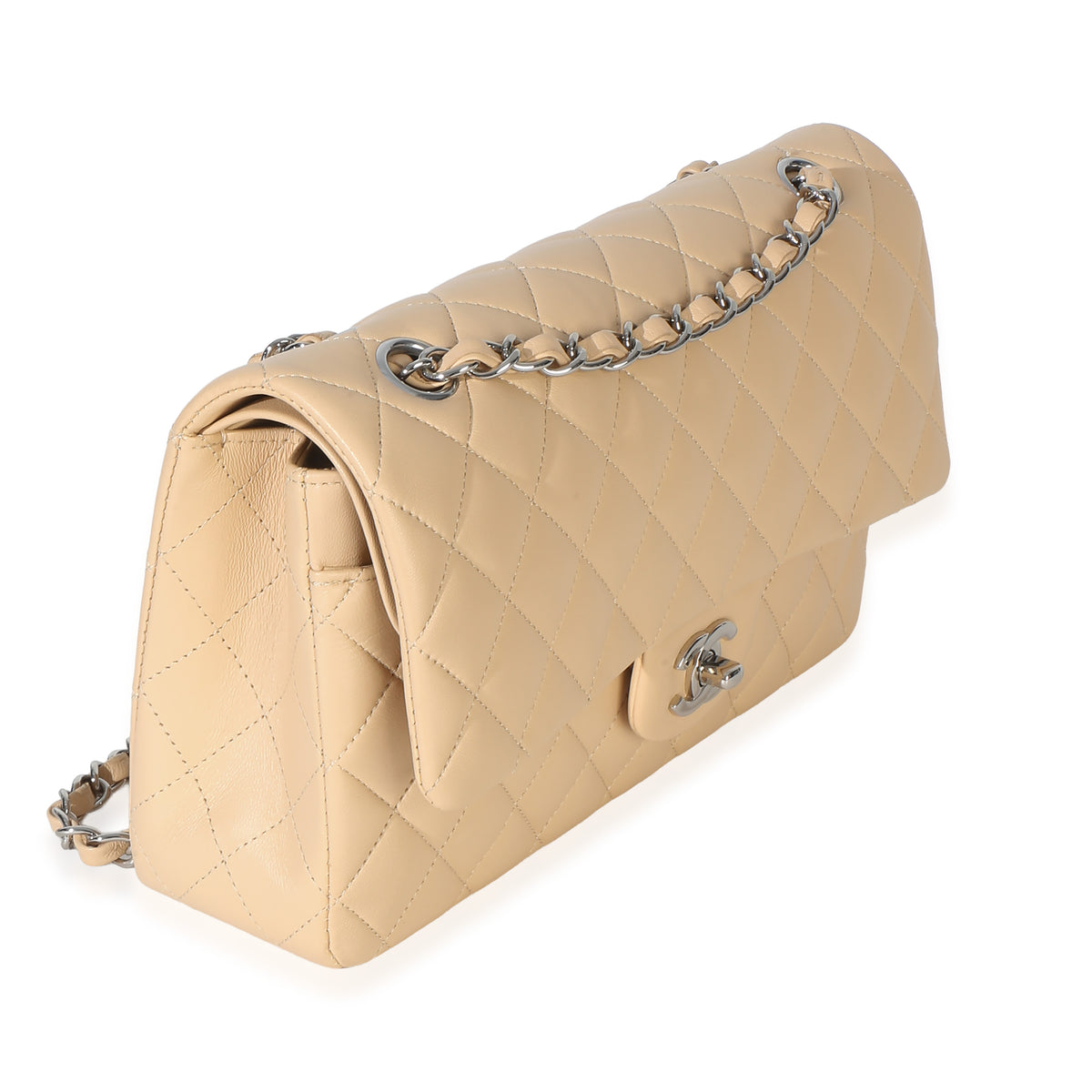 Chanel Beige Quilted Lambskin Medium Classic Double Flap Bag Handbag 2